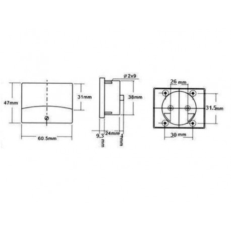 VOLTMETRE ANALOGIQUE DE TABLEAU 15V CC / 60 x 47mm