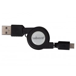 CABLE USB 2.0 A MALE vers MICRO-USB 5 BROCHES MALE - RETRACTABLE - NOIR - 80 cm