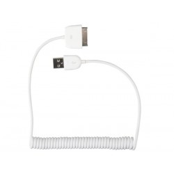 CABLE SPIRALE USB A MALE VERS APPLE® 30 BROCHES MALE - BLANC - 1.50 m