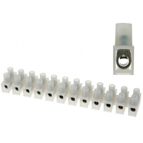 BARRETTE A 12 BORNES - 450V/15A. 1.5mm² - AVEC PROTECTION DE CABLAGE