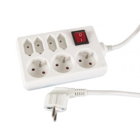  multiprise, 3 x schuko + 4 x euro - avec interrupteur - terre francaise 